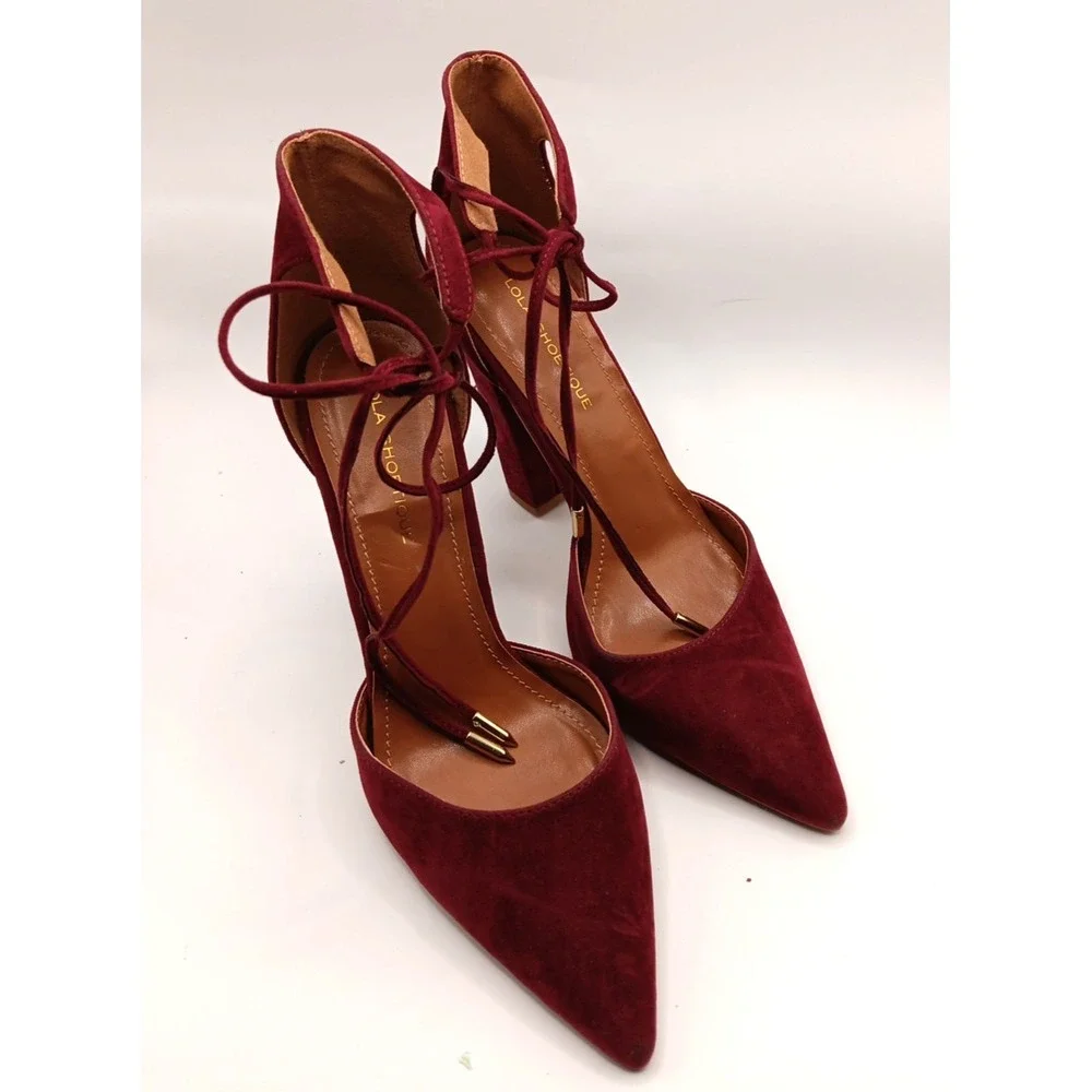 Lola Shoetique Women's Block Heel Ankle Tie‎ Shoes Size 10 Red
